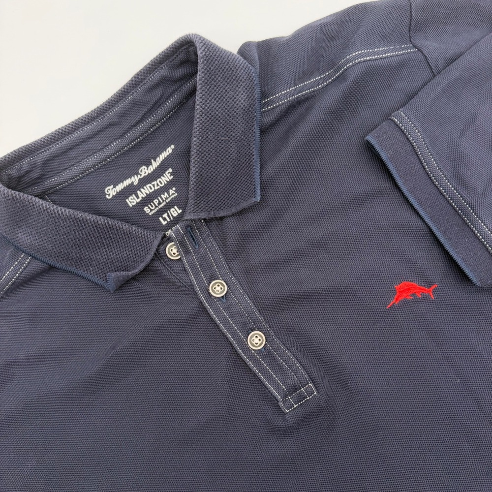 Tommy Bahama IslandZone Mens Large Tall LT Navy Blue Supima Cotton Polo Shirt